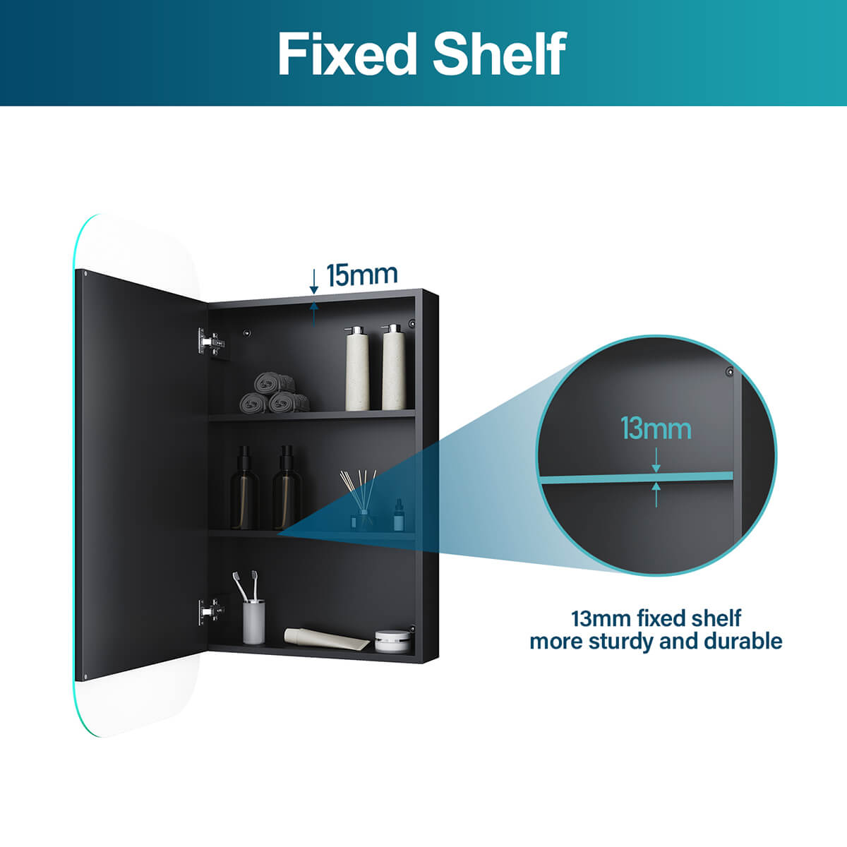 Rectangle Mirror Cabinet Medicine Shaving Bathroom Wall Hung/In-wall 450x900mm Black - Elegant Showers AU
