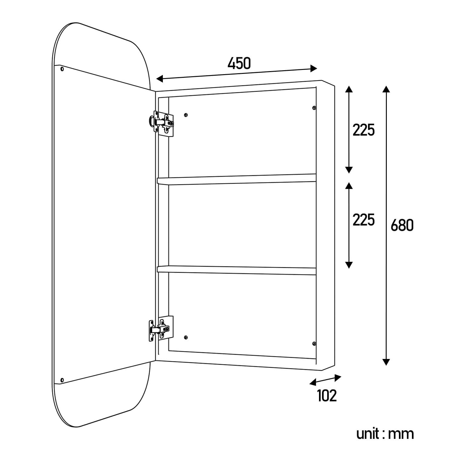 Rectangle Mirror Cabinet Medicine Shaving Bathroom Wall Hung/In-wall 450x900mm Black - Elegant Showers AU