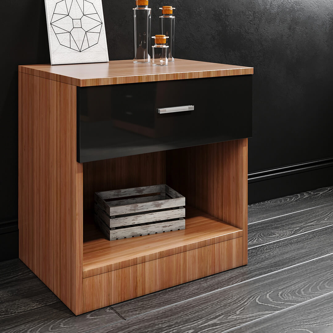 ELEGANT SHOWERS One Drawer Bedside Table Black&Brown - Elegant Showers AU