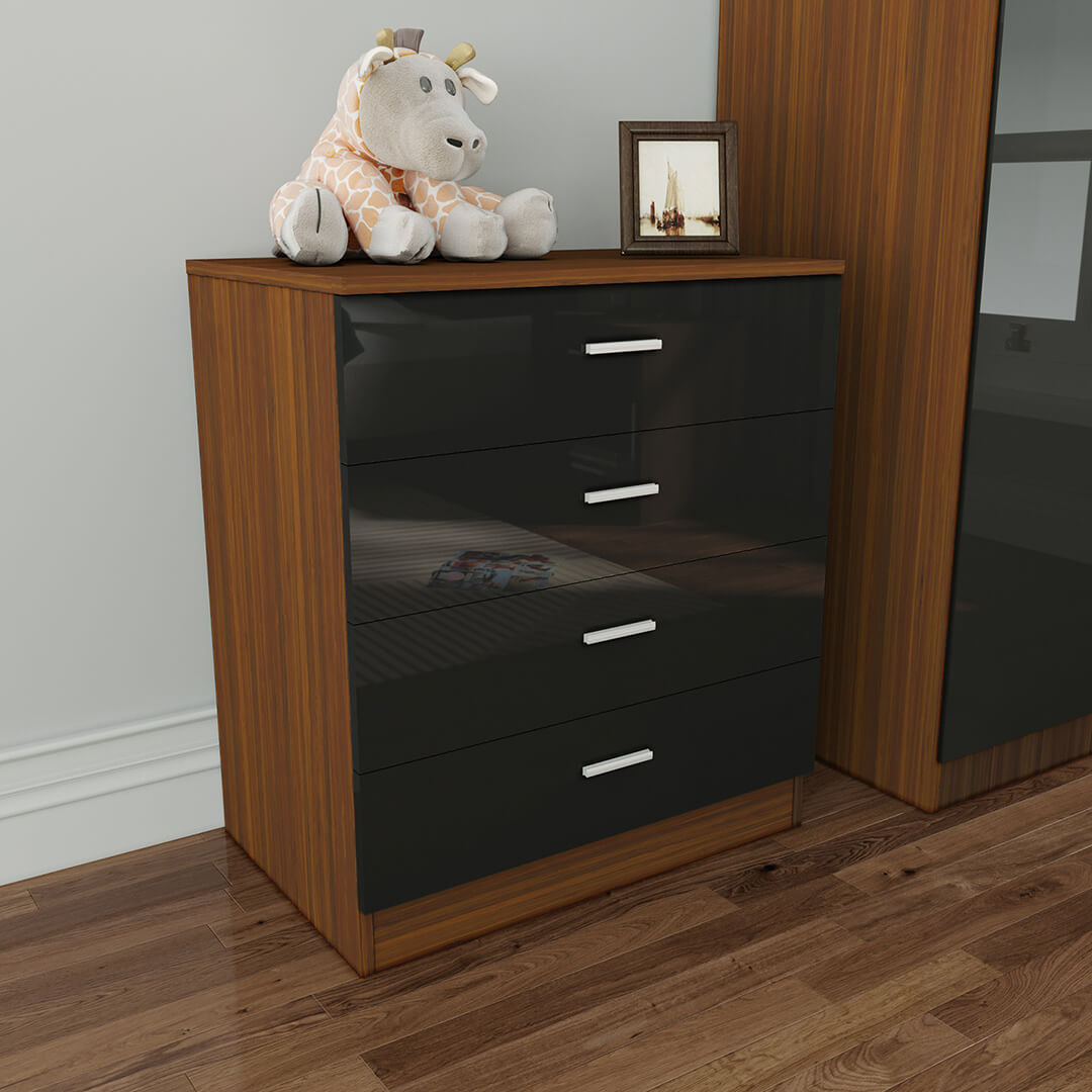 ELEGANT SHOWERS Four Drawer Bedside Table Black&Brown - Elegant Showers AU