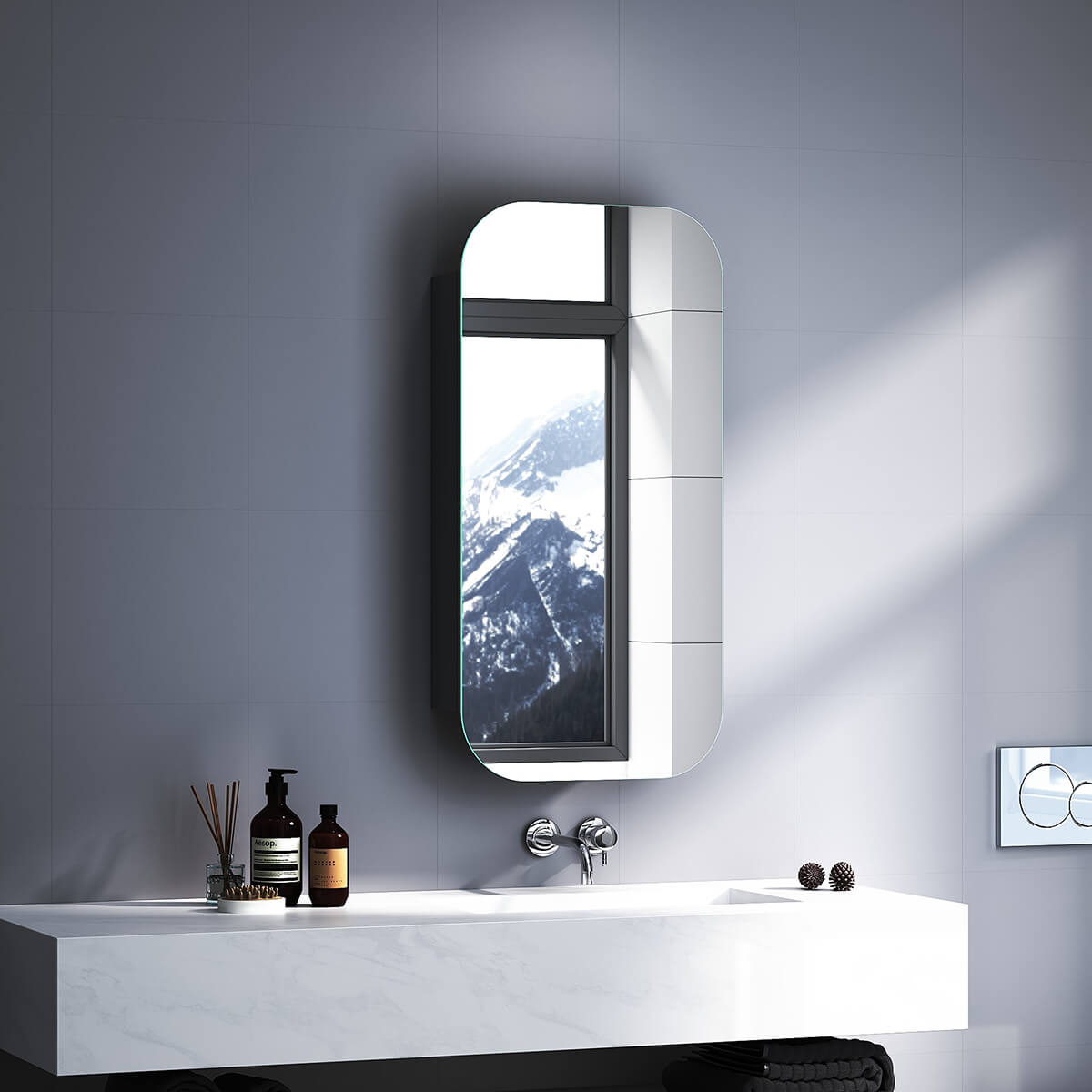 Rectangle Mirror Cabinet Medicine Shaving Bathroom Wall Hung/In-wall 450x900mm Black - Elegant Showers AU