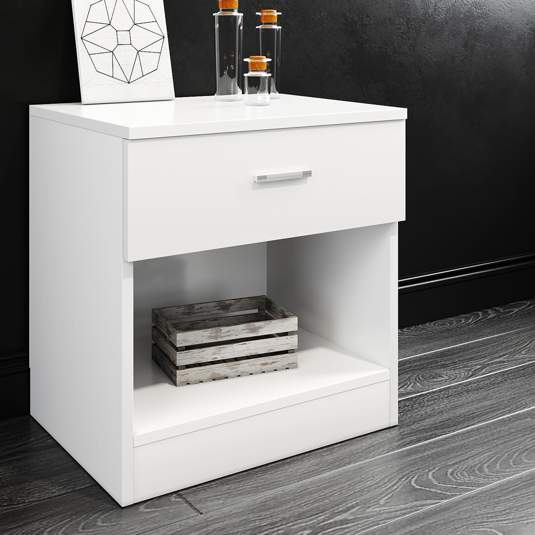 ELEGANT SHOWERS One Drawer Bedside Table White - Elegant Showers AU