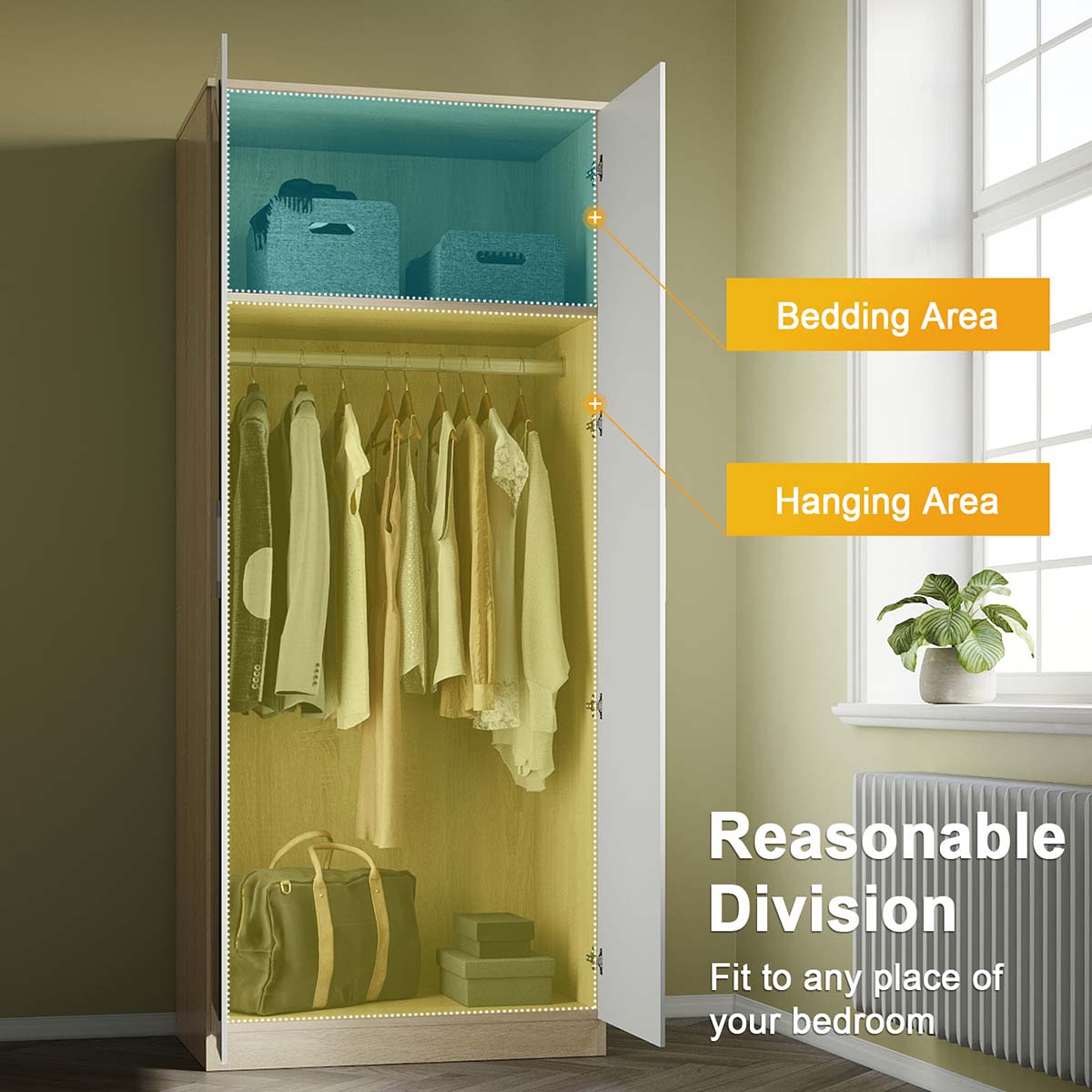 2 Door Wardrobe With Mirror High Gloss Large Storage Cupboard Furniture - Elegant Showers AU