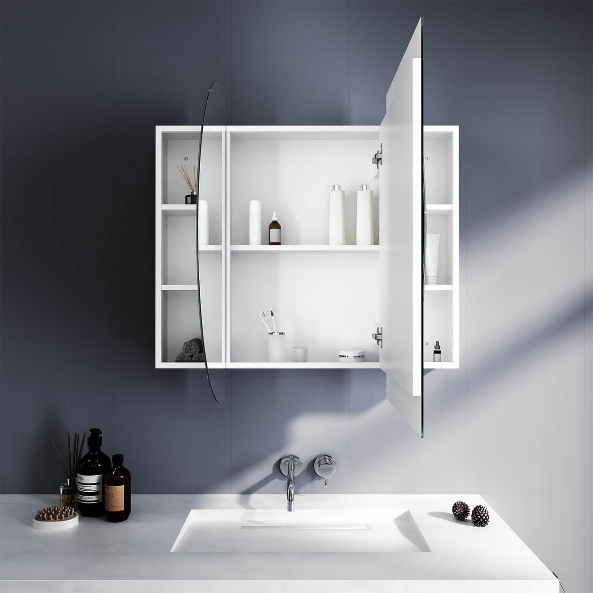 Oval Mirror Cabinet Medicine Shaving Bathroom Wall Hung or In-wall 1200x750mm - Elegantshowers