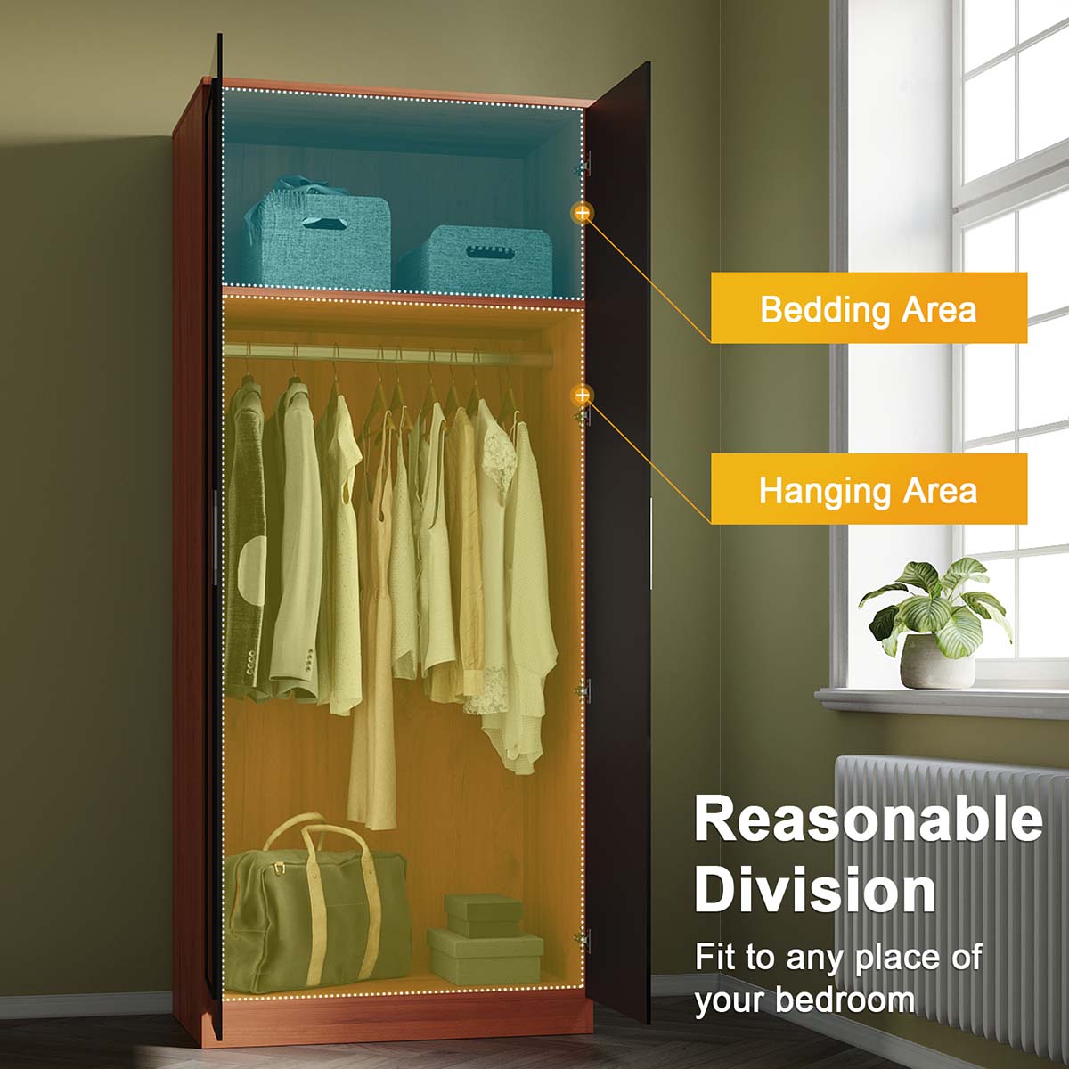 2 Door Wardrobe With Mirror High Gloss Large Storage Cupboard Furniture - Elegant Showers AU