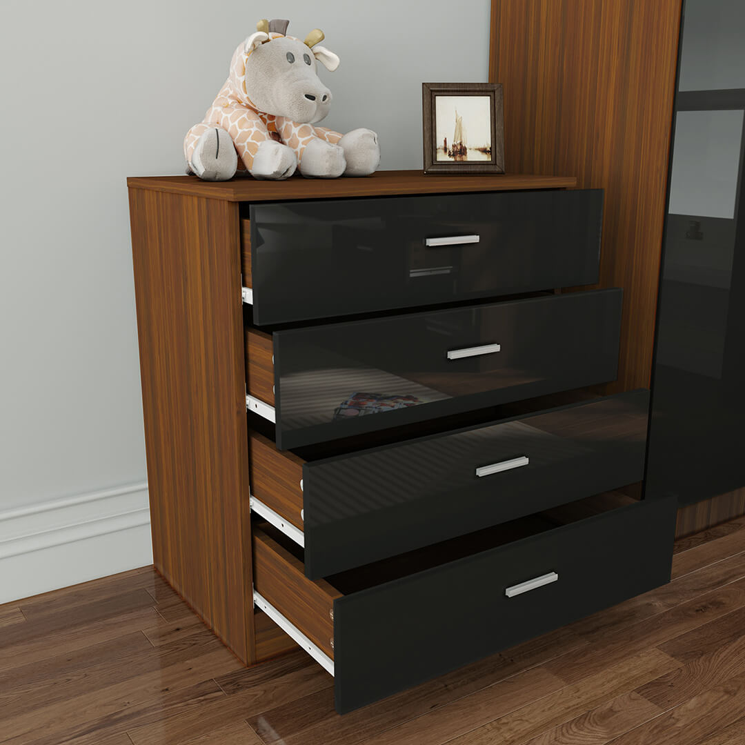 ELEGANT SHOWERS Four Drawer Bedside Table Black&Brown - Elegant Showers AU