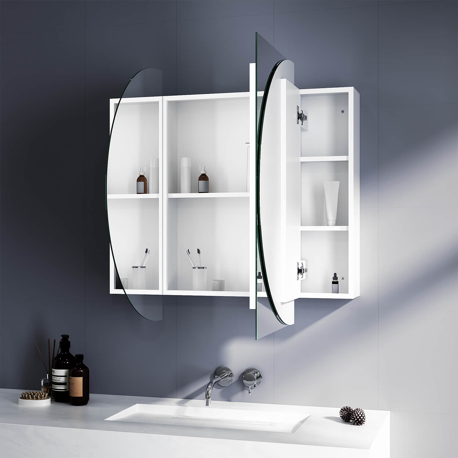 Oval Mirror Cabinet Medicine Shaving Bathroom Wall Hung or In-wall 1200x750mm - Elegantshowers