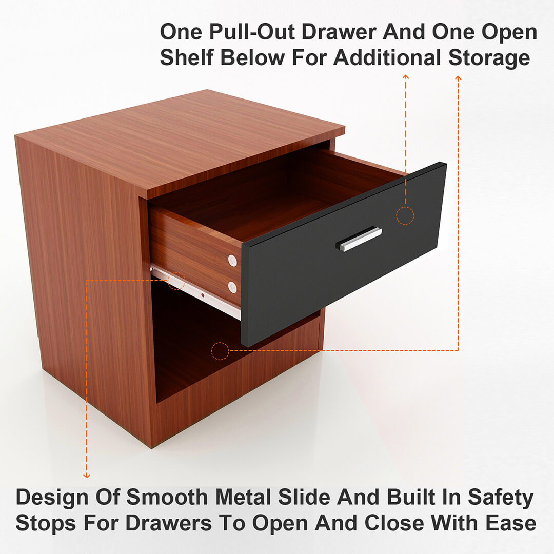 ELEGANT SHOWERS One Drawer Bedside Table Black&Brown - Elegant Showers AU
