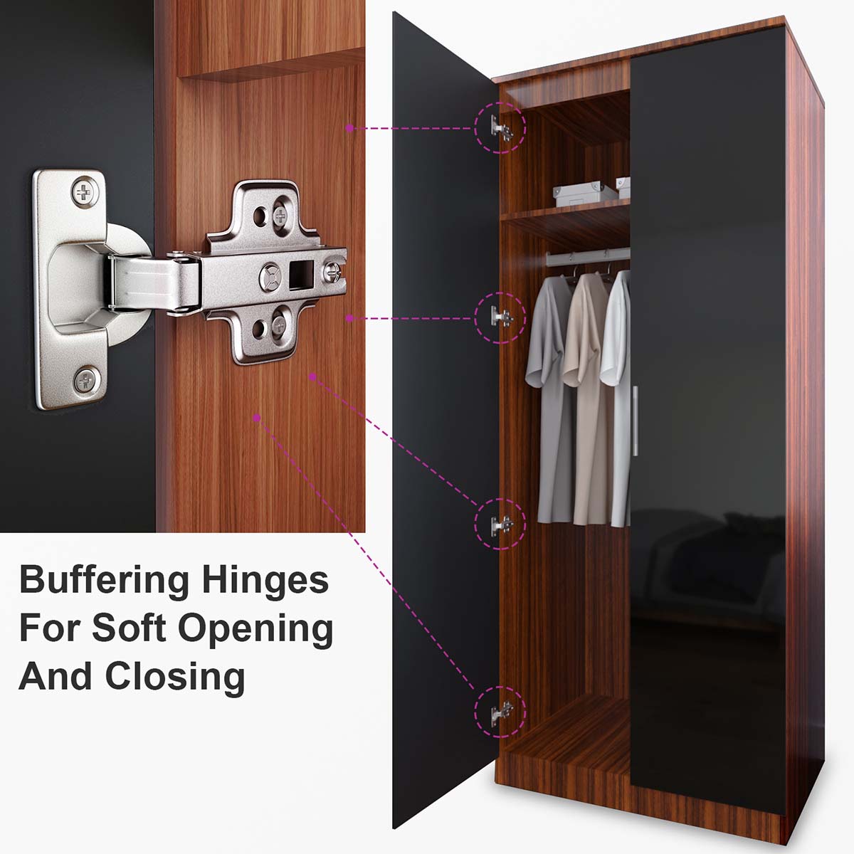 2 Door Wardrobe With Mirror High Gloss Large Storage Cupboard Furniture - Elegant Showers AU