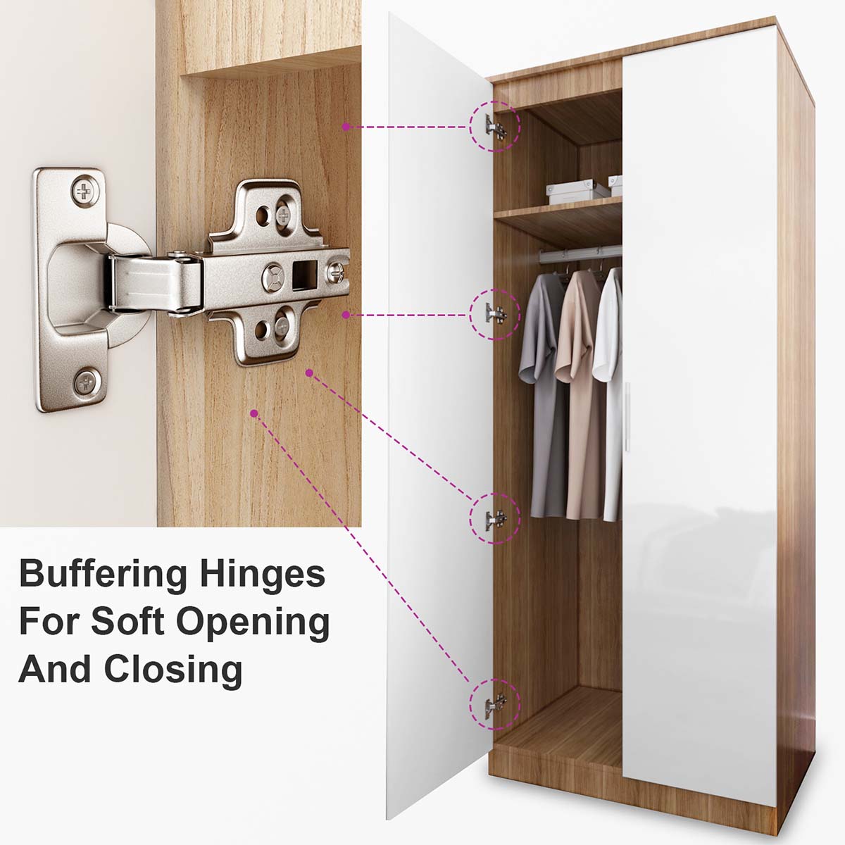 2 Door Wardrobe With Mirror High Gloss Large Storage Cupboard Furniture - Elegant Showers AU