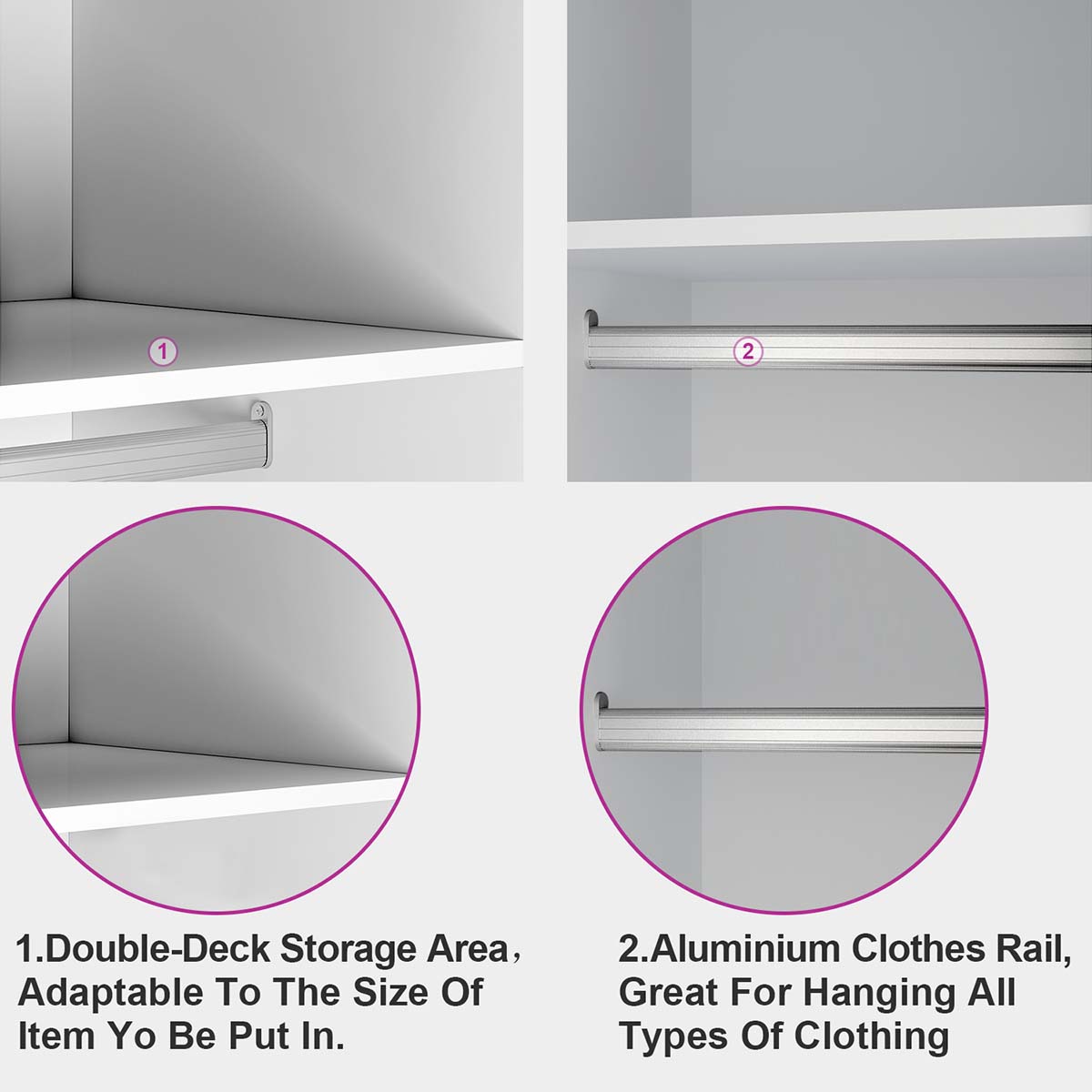 2 Door Wardrobe With Mirror High Gloss Large Storage Cupboard Furniture - Elegant Showers AU