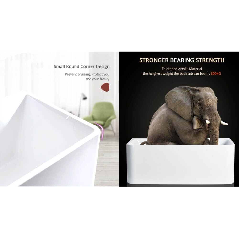 ELEGANT SHOWERS Bathroom Square Freestanding Bath tub Acrylic-1500/1700x750x580mm - Elegantshowers