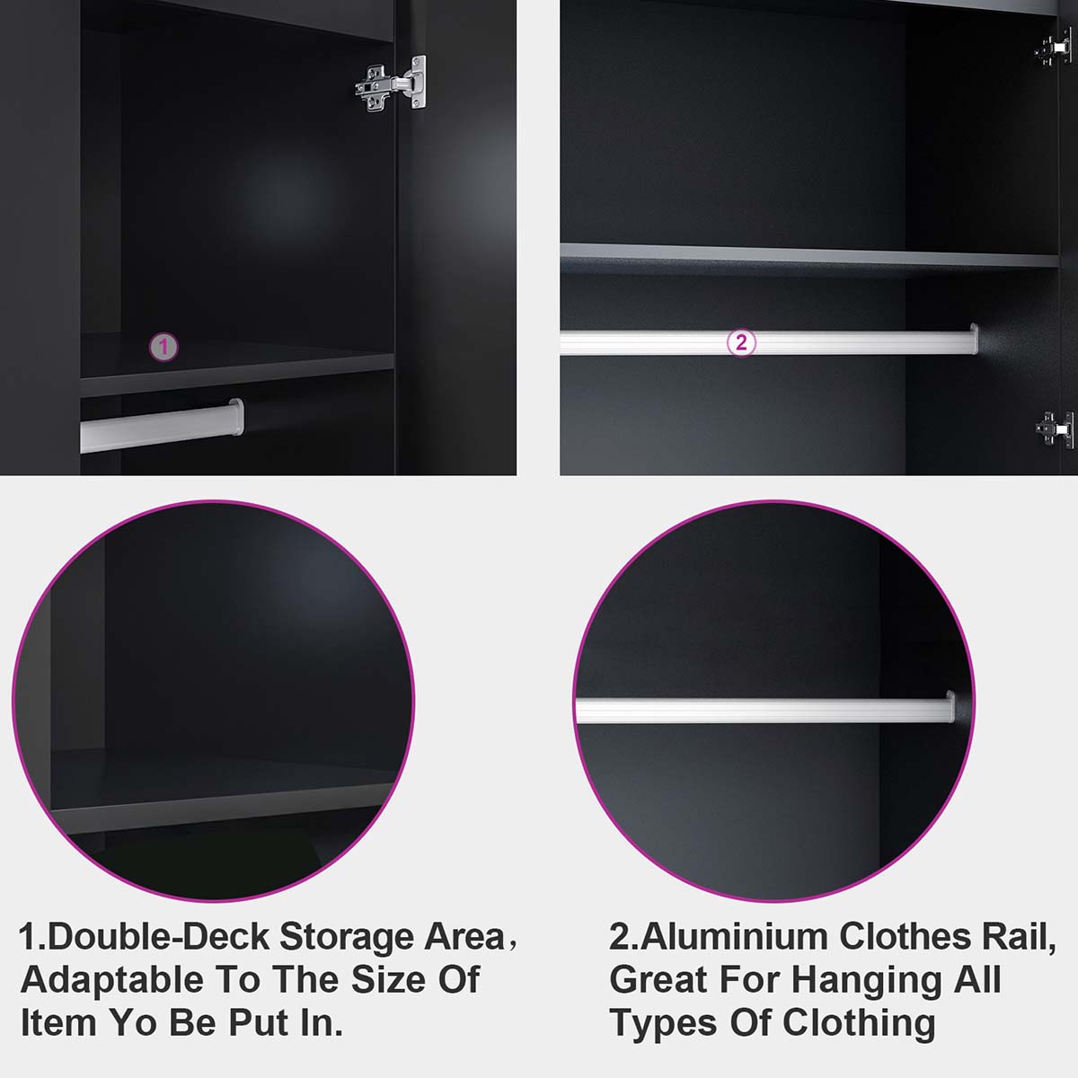 2 Door Wardrobe With Mirror High Gloss Large Storage Cupboard Furniture - Elegant Showers AU