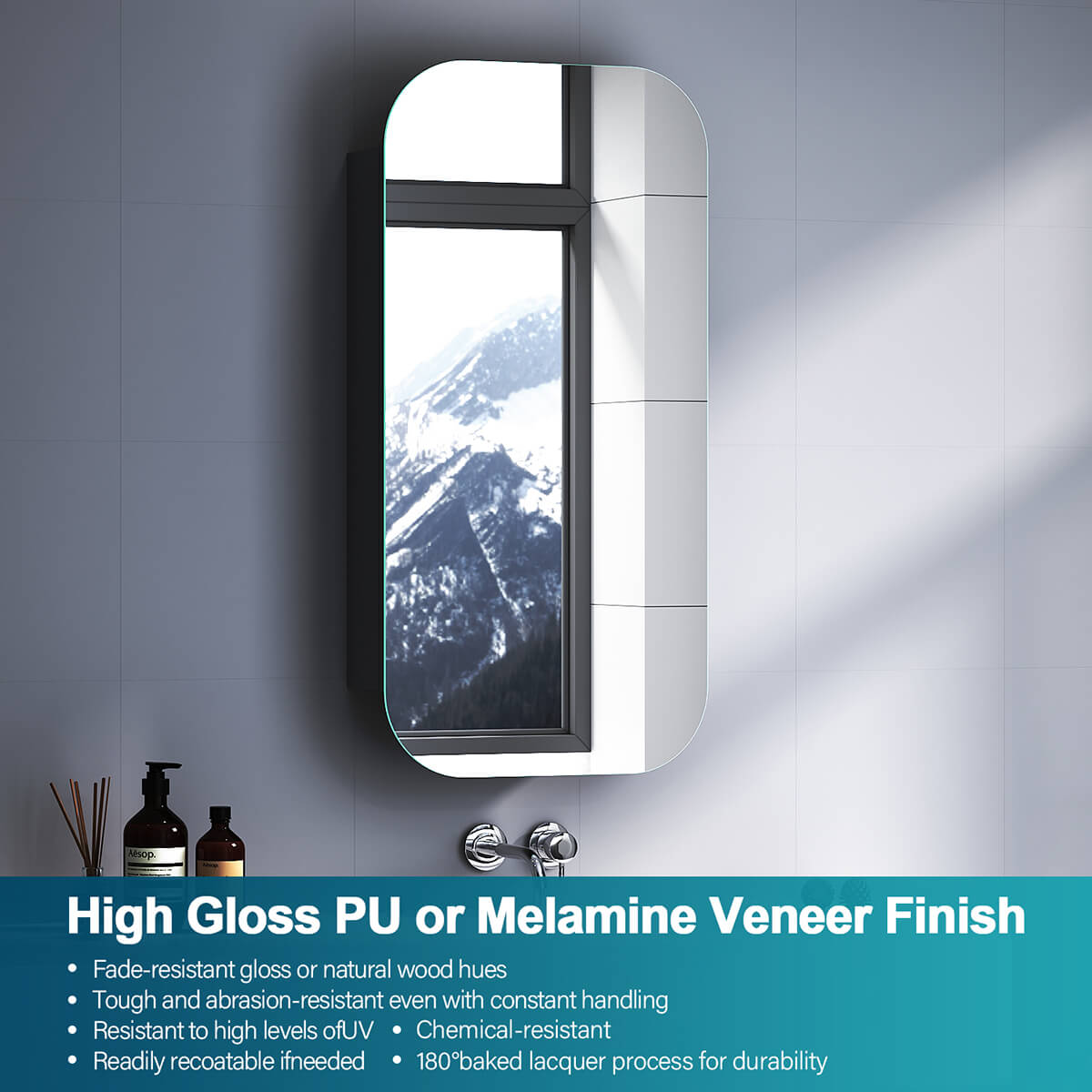 Rectangle Mirror Cabinet Medicine Shaving Bathroom Wall Hung/In-wall 450x900mm Black - Elegant Showers AU