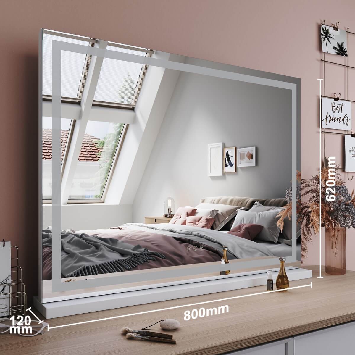 800x550mm Hollywood Vanity Makeup Mirror with 3 Color Light - Elegant Showers AU