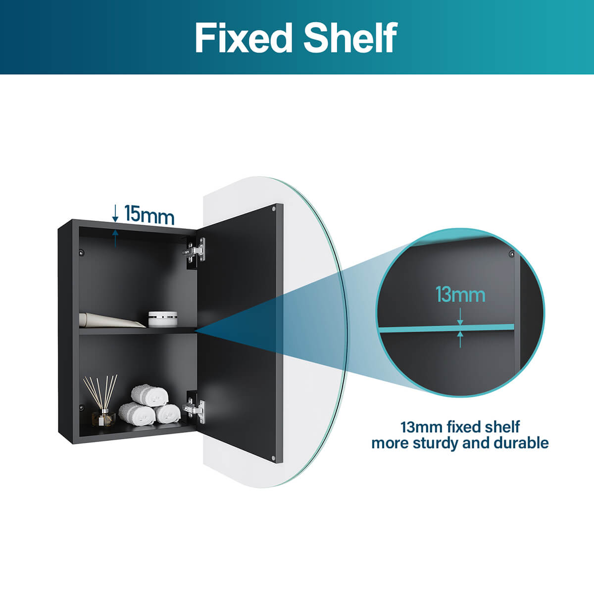 Oval Mirror Cabinet Medicine Shaving Bathroom Wall Hung or In-wall 900x600mm Black - Elegant Showers AU