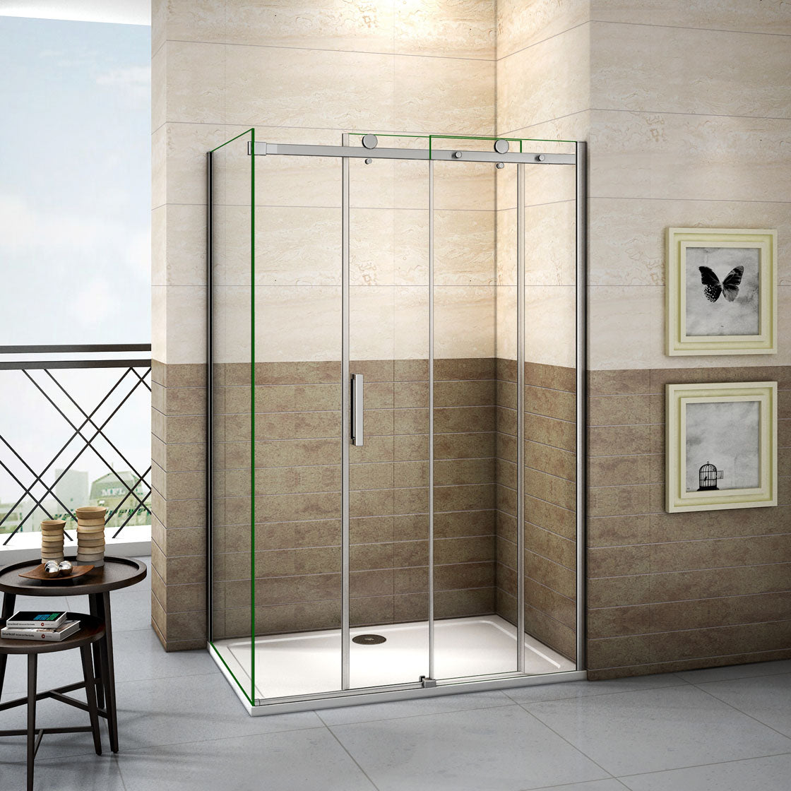 Elegant Showers Frameless Sliding Shower Door Fits Adjustable
