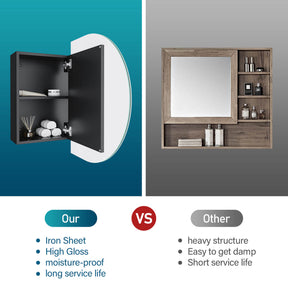 Oval Mirror Cabinet Medicine Shaving Bathroom Wall Hung or In-wall 900x600mm Black - Elegant Showers AU