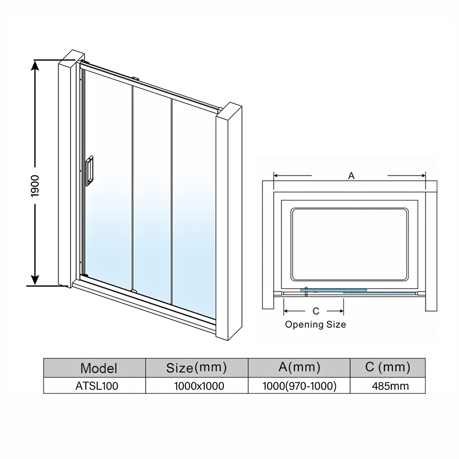 3 Panel Sliding Shower Screen Enclosure Door