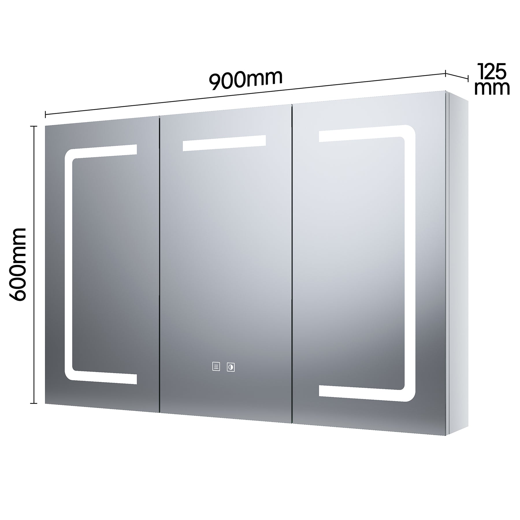 Three-door LED anti-fog bathroom cabinet, Moroccan Gray, 900x600x125mm
