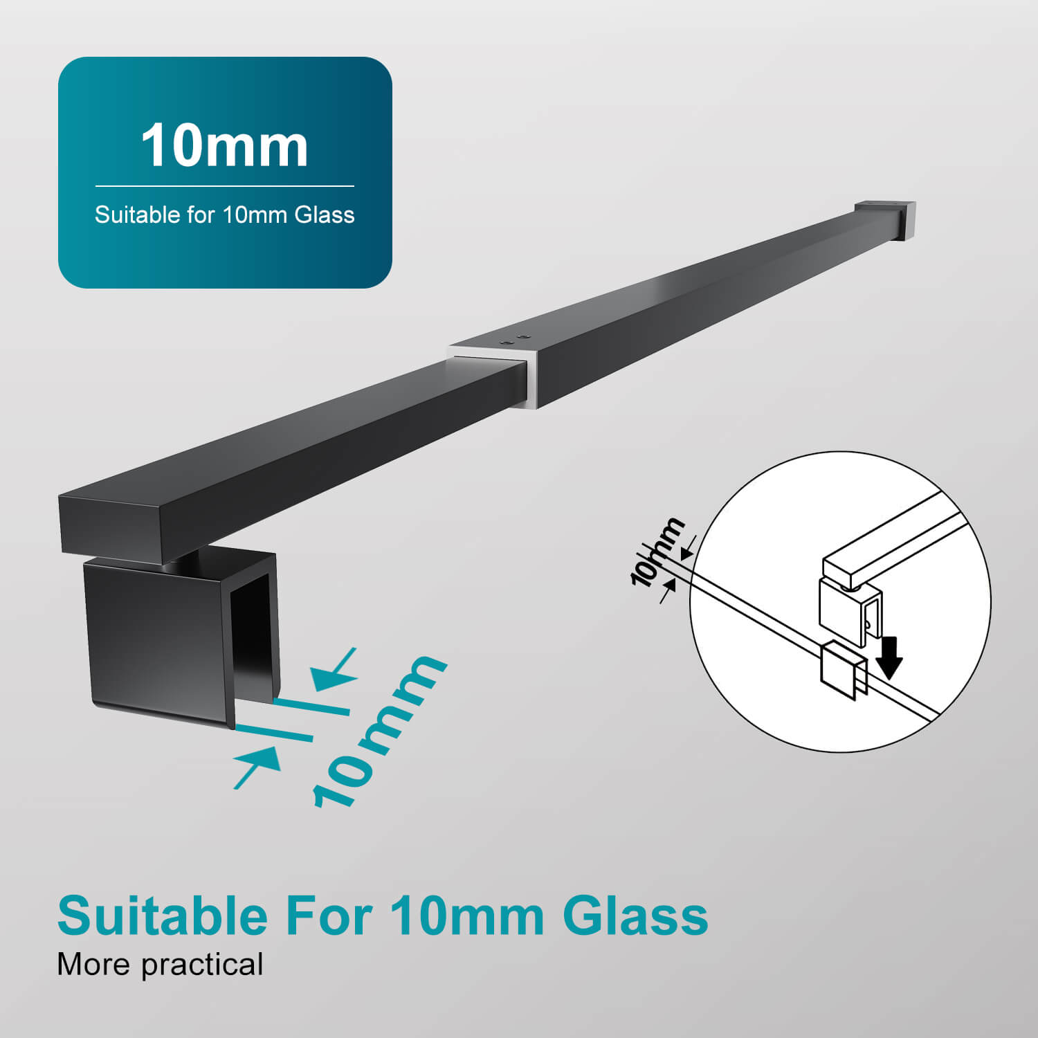 Adjustable length 700-1200mm Shower Screen Stainless Steel Support Bar Glass Panel Fixation - Elegant Showers AU
