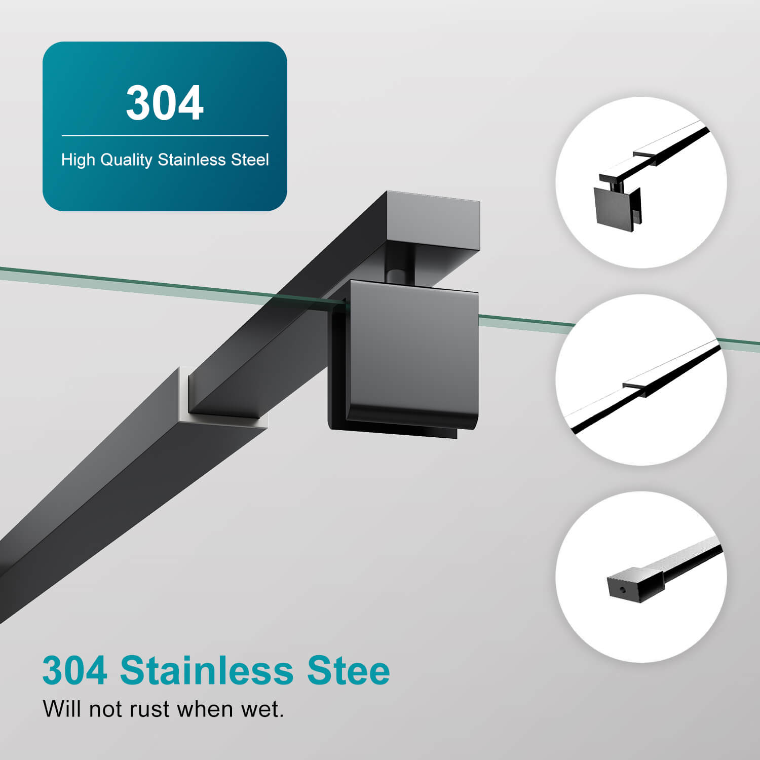 Adjustable length 700-1200mm Shower Screen Stainless Steel Support Bar Glass Panel Fixation - Elegant Showers AU