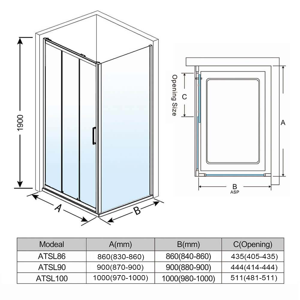 Black 3 Panel Sliding Door with Side panel Shower Enclosure - Elegantshowers