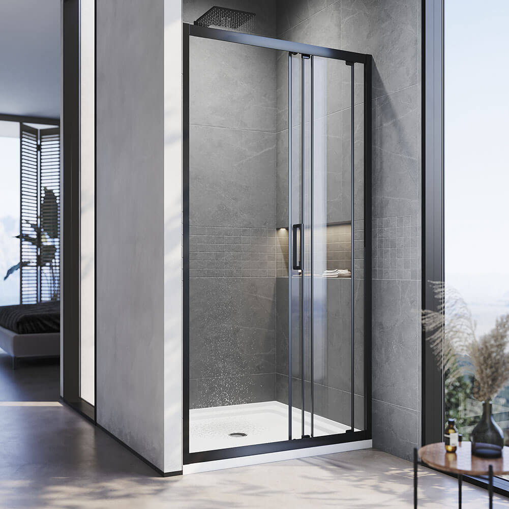 Black Corner 3 Panel Shower Screen Sliding Door Safety Enclosure - Elegantshowers
