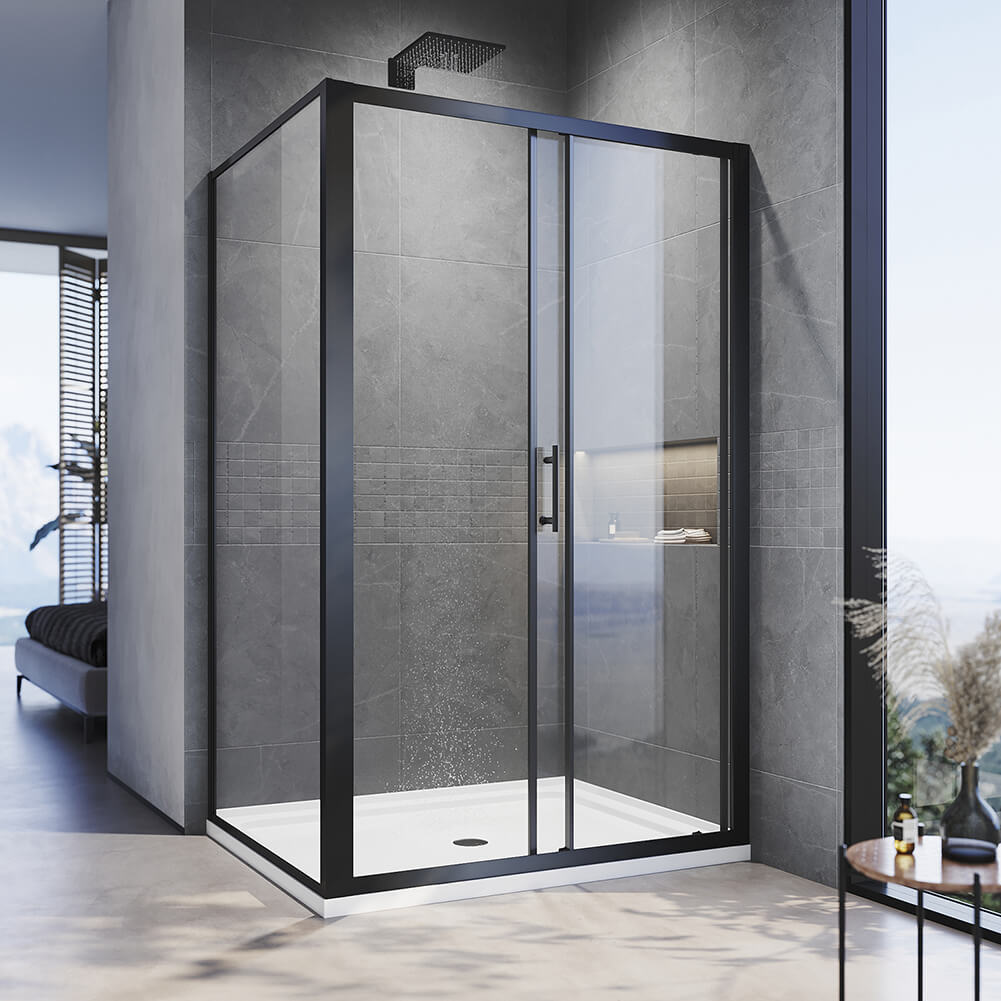 Black Framed 2 Panel Shower Enclosure Sliding Screen - Elegantshowers