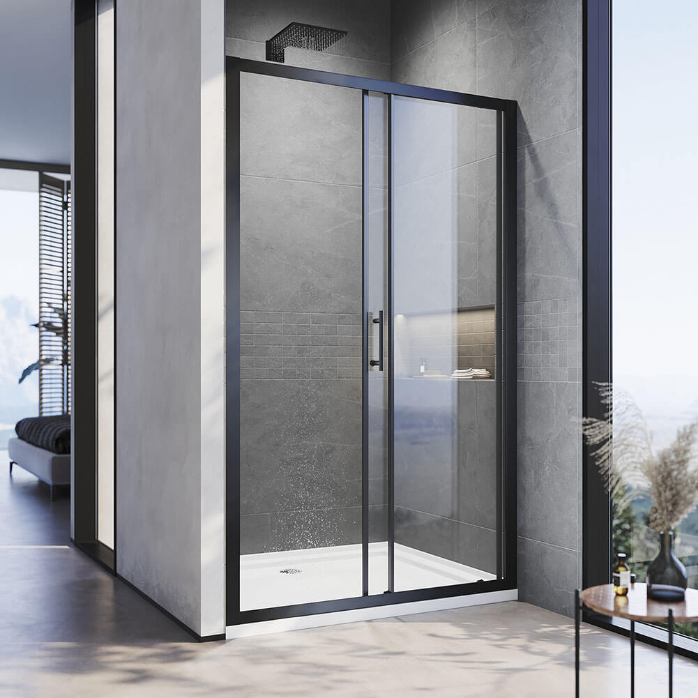 Black Framed 2 Panel Shower Screen Sliding Door - Elegantshowers