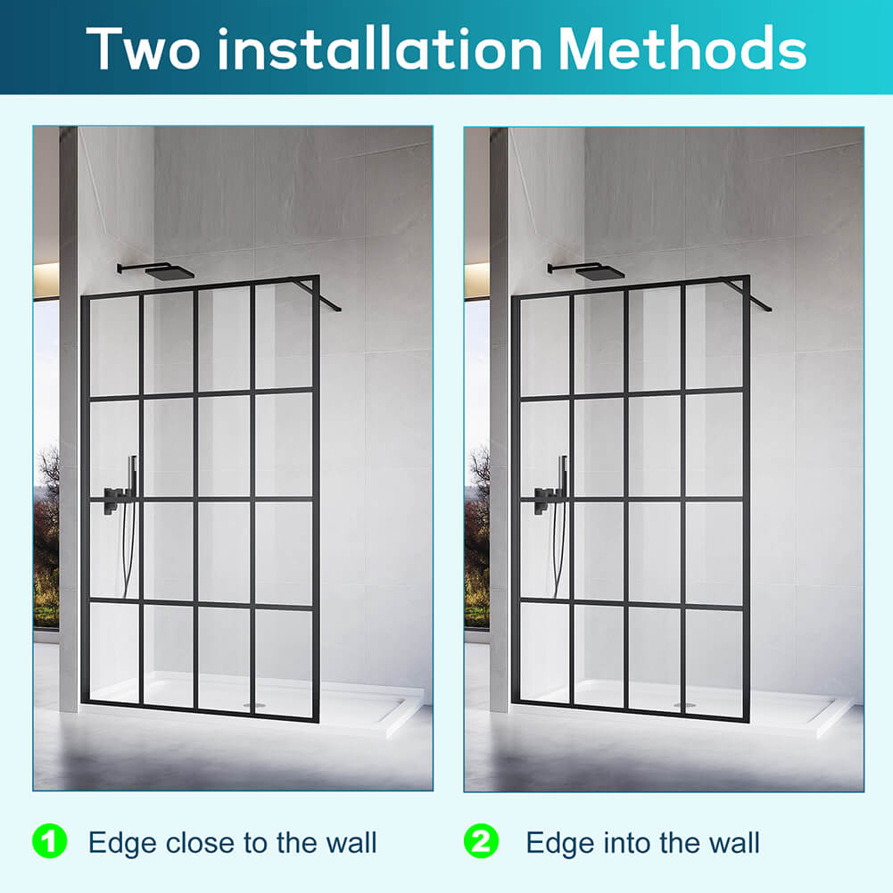 Black Framed Walk in Shower Screen 8mm Tempered Glass Fixed Panel 1000/1100/1200 - Elegant Showers AU