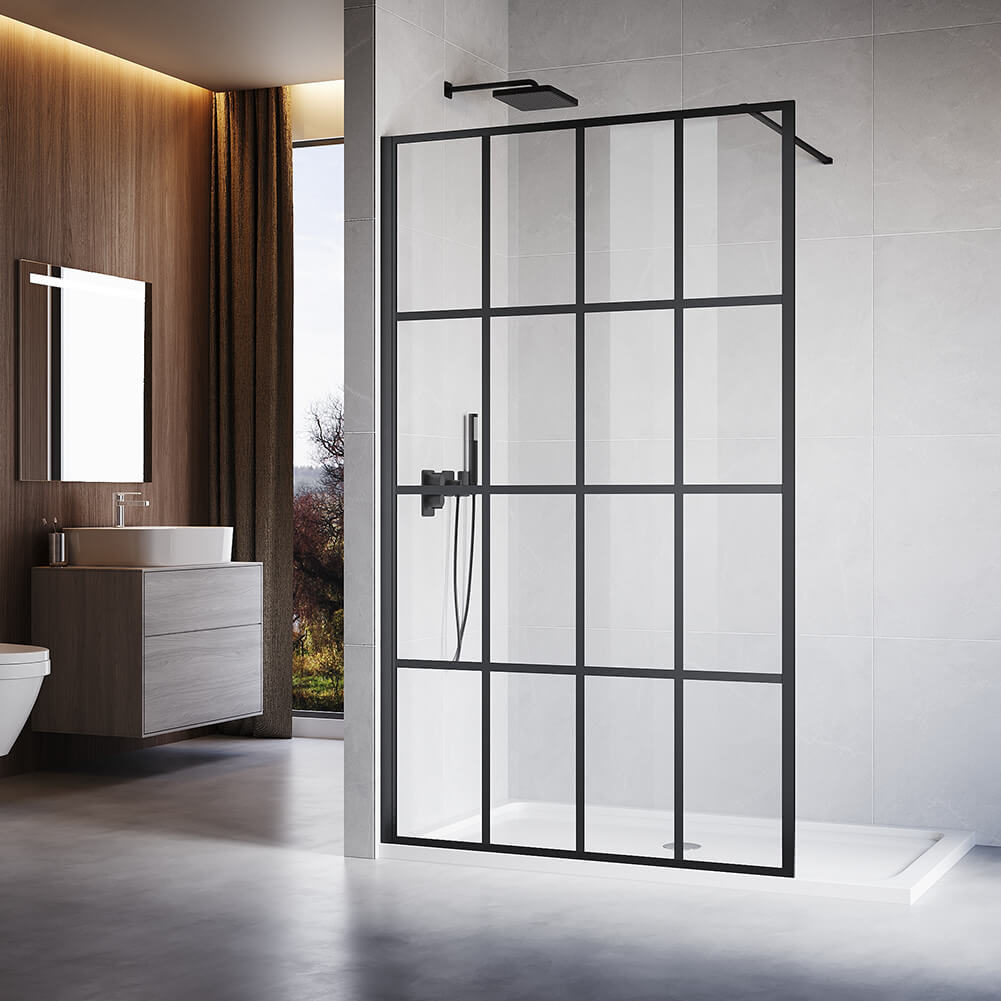 Black Framed Walk in Shower Screen 8mm Tempered Glass Fixed Panel 1000/1100/1200 - Elegant Showers AU