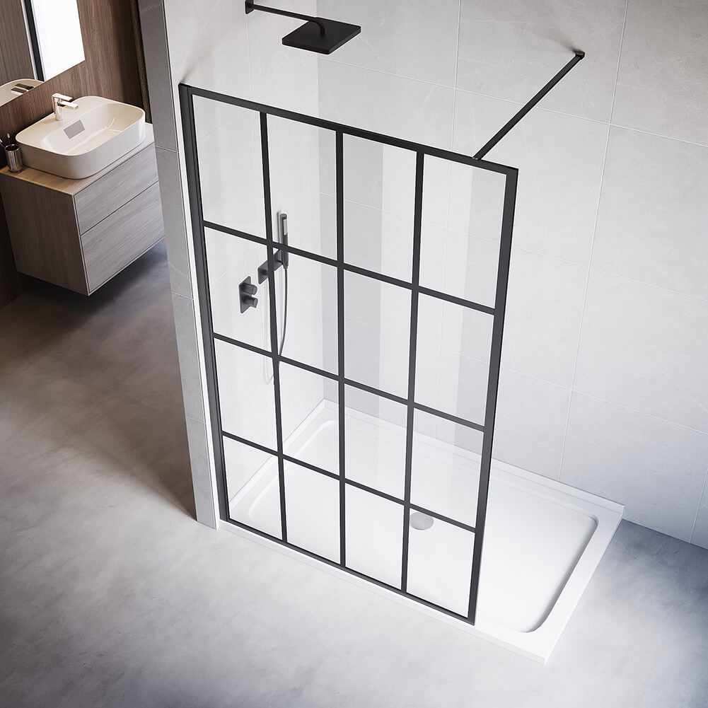 Black Framed Walk in Shower Screen 8mm Tempered Glass Fixed Panel 1000/1100/1200 - Elegant Showers AU