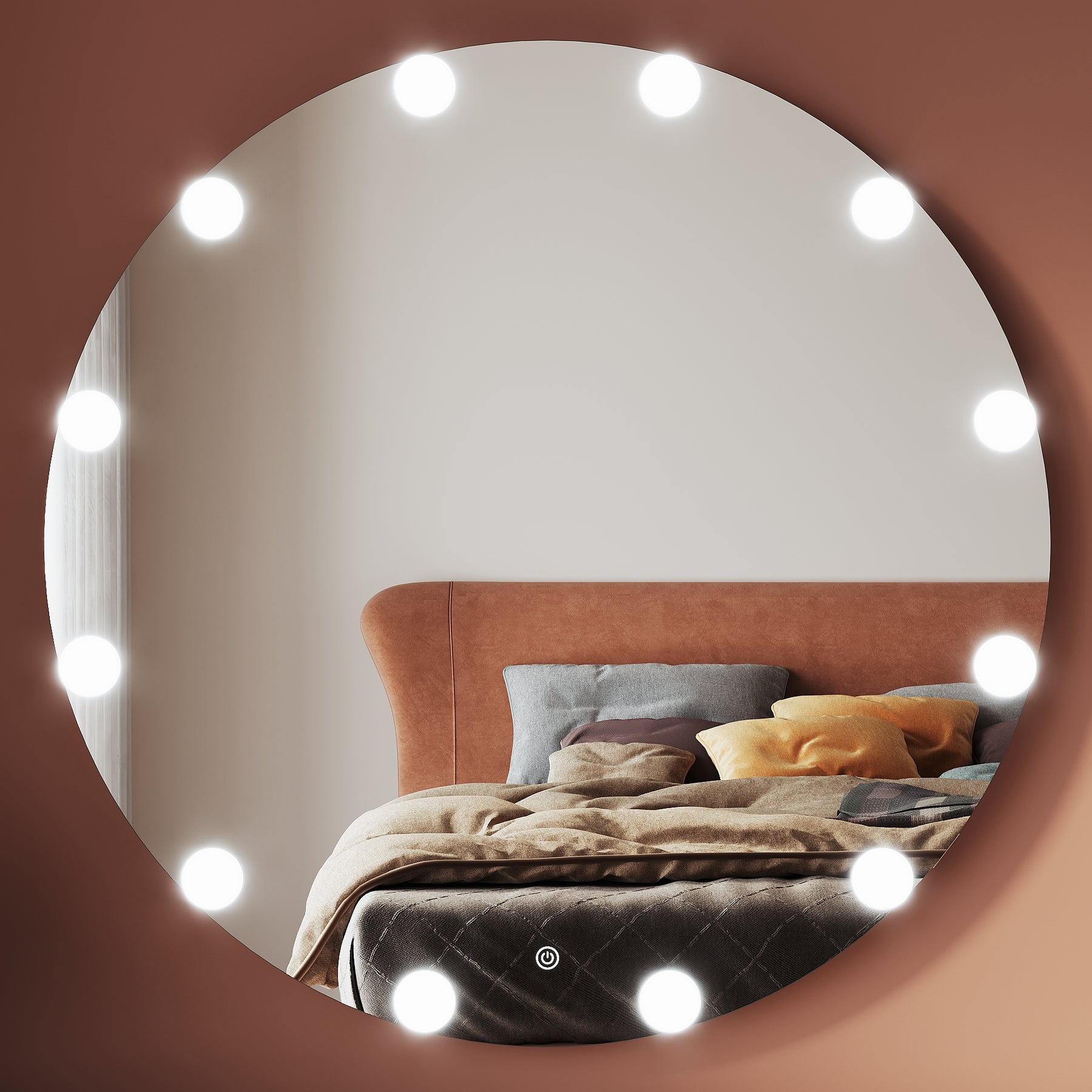 Round LED Vanity Mirror Wall Mount Or Tabletop Mirror with 3 Color Modes 800x800x35mm
