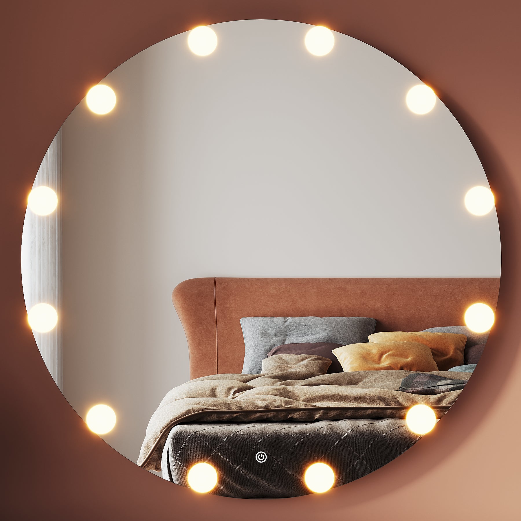 Round LED Vanity Mirror Wall Mount Or Tabletop Mirror with 3 Color Modes 800x800x35mm