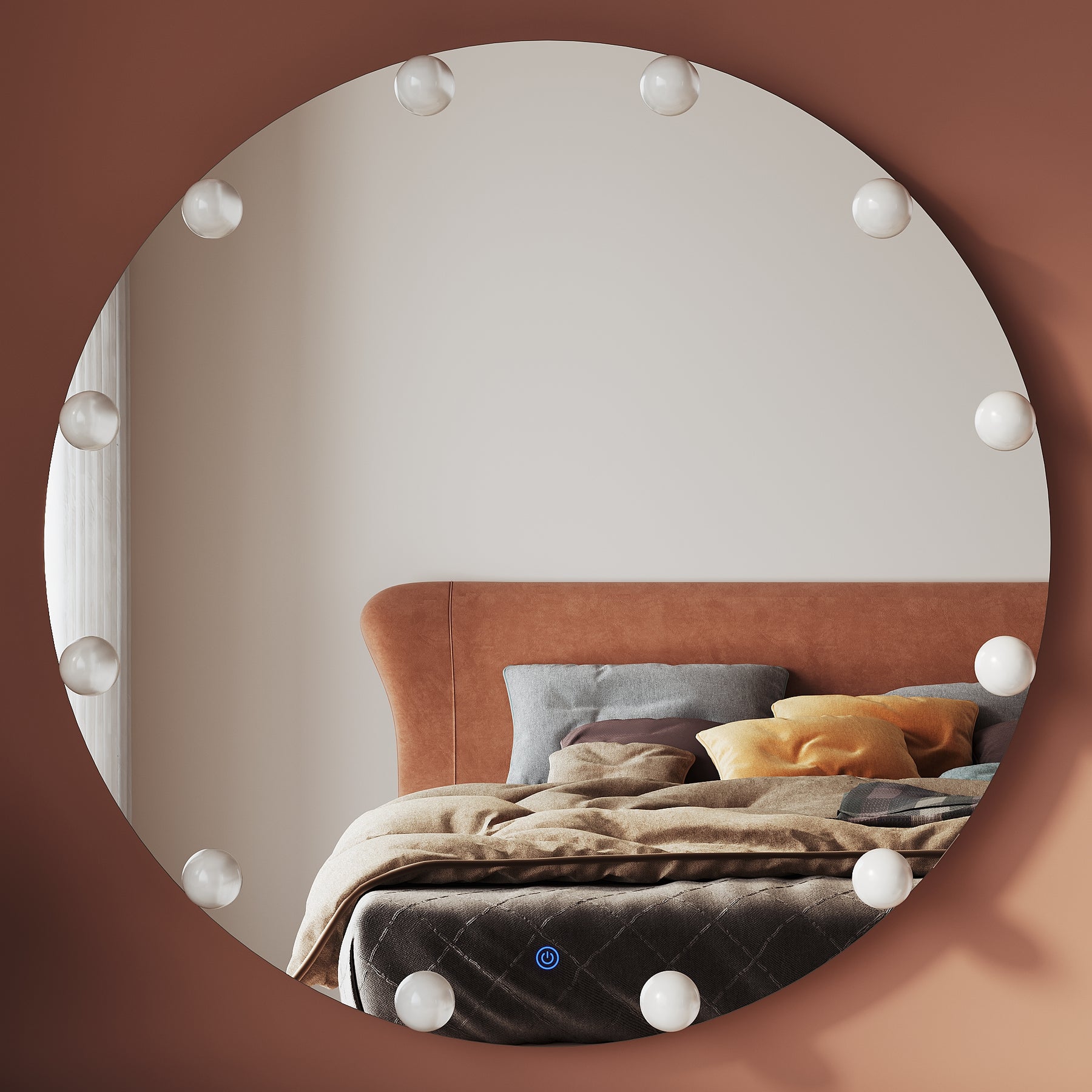 Round LED Vanity Mirror Wall Mount Or Tabletop Mirror with 3 Color Modes 800x800x35mm