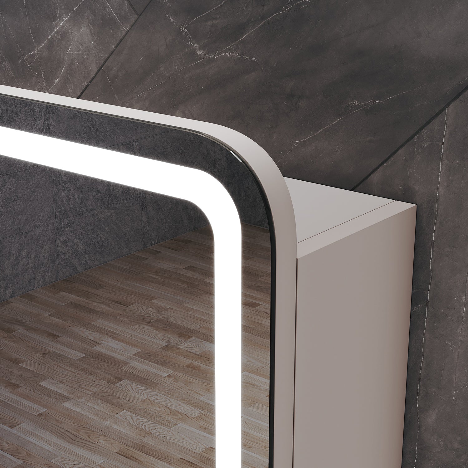 LED bathroom wall cabinet with tissue box, Urban Beige, 550x700x150mm