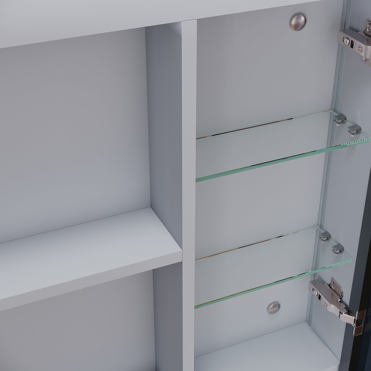 Bathroom cabinet with integrated mood lighting and glass shelves, Moroccan Gray, 700x600x125mm