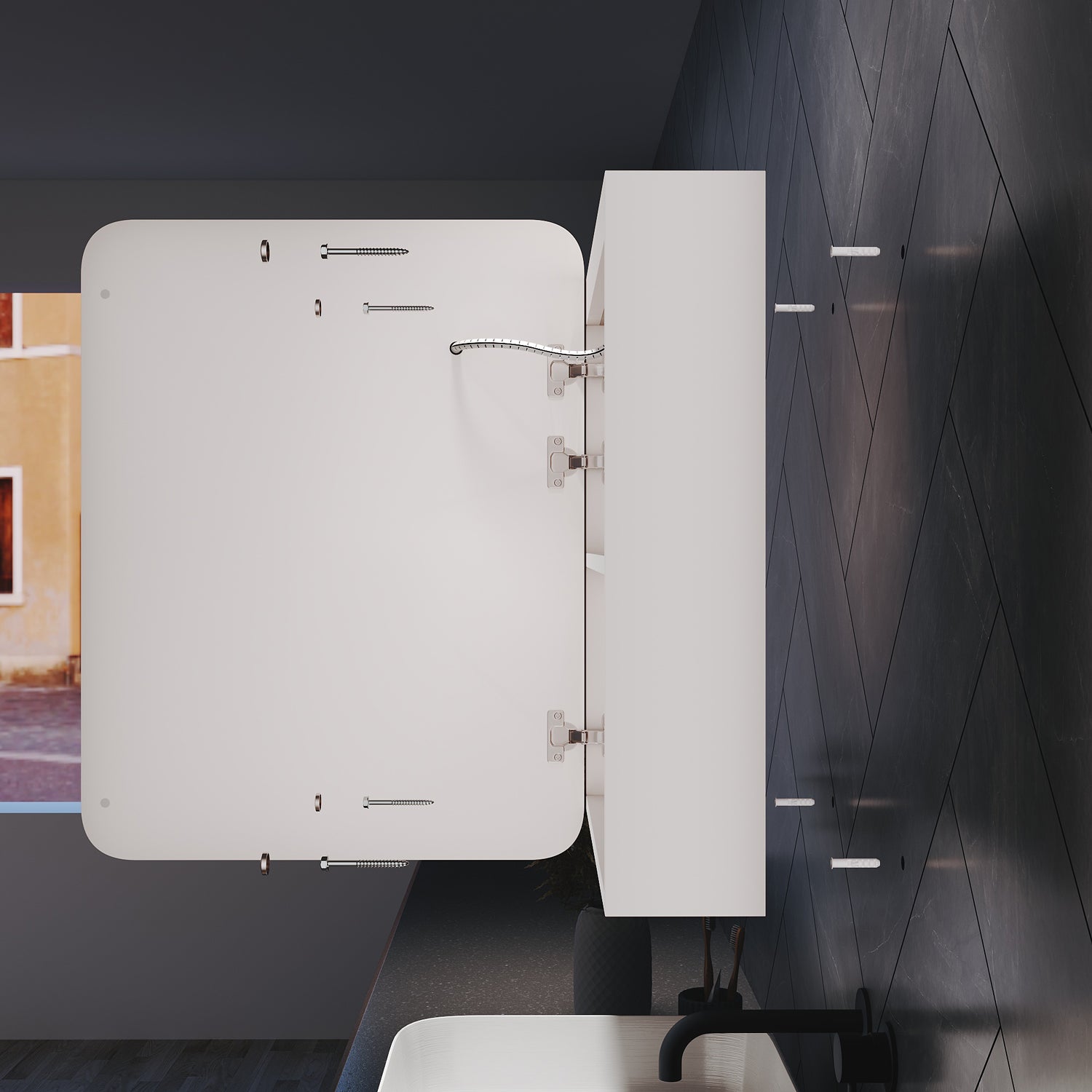 LED bathroom wall cabinet with tissue box, Urban Beige, 550x700x150mm