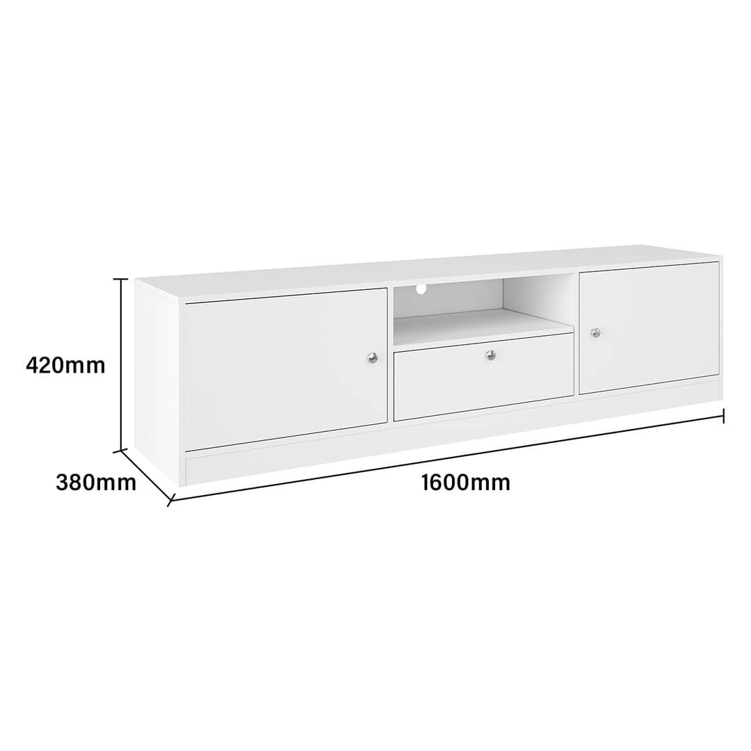 1600mm White TV Cabinet Entertainment Unit Stand with 1 open storage & 3 closed storage - Elegant Showers AU
