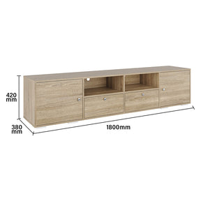 1800mm Natural TV Cabinet Entertainment Unit Stand with 2 open storage & 4 closed storage - Elegant Showers AU