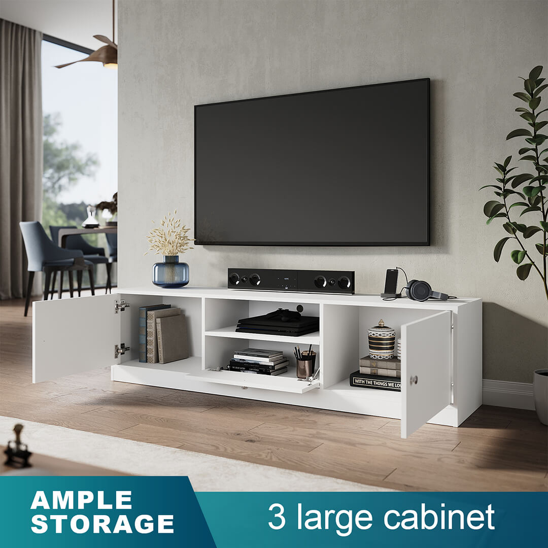 1600mm White TV Cabinet Entertainment Unit Stand with 1 open storage & 3 closed storage - Elegant Showers AU
