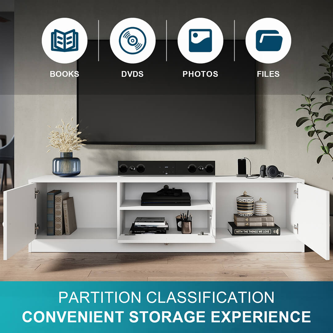 1600mm White TV Cabinet Entertainment Unit Stand with 1 open storage & 3 closed storage - Elegant Showers AU