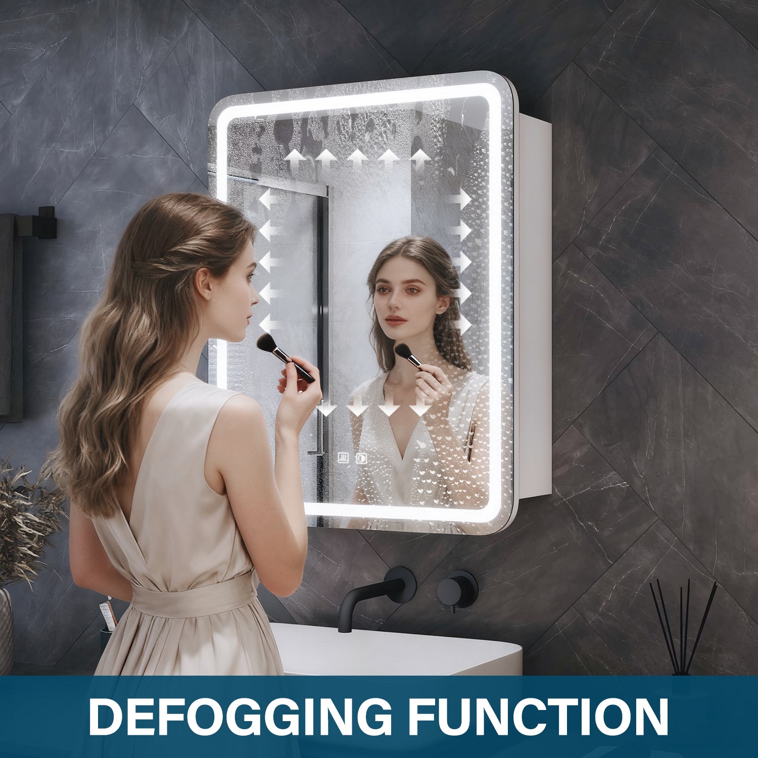 LED bathroom wall cabinet with tissue box, Urban Beige, 550x700x150mm