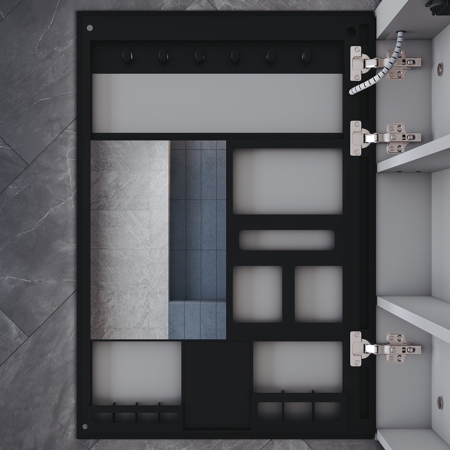 Single-door grey wooden mirror cabinet with cosmetic shelf 485x700x130mm