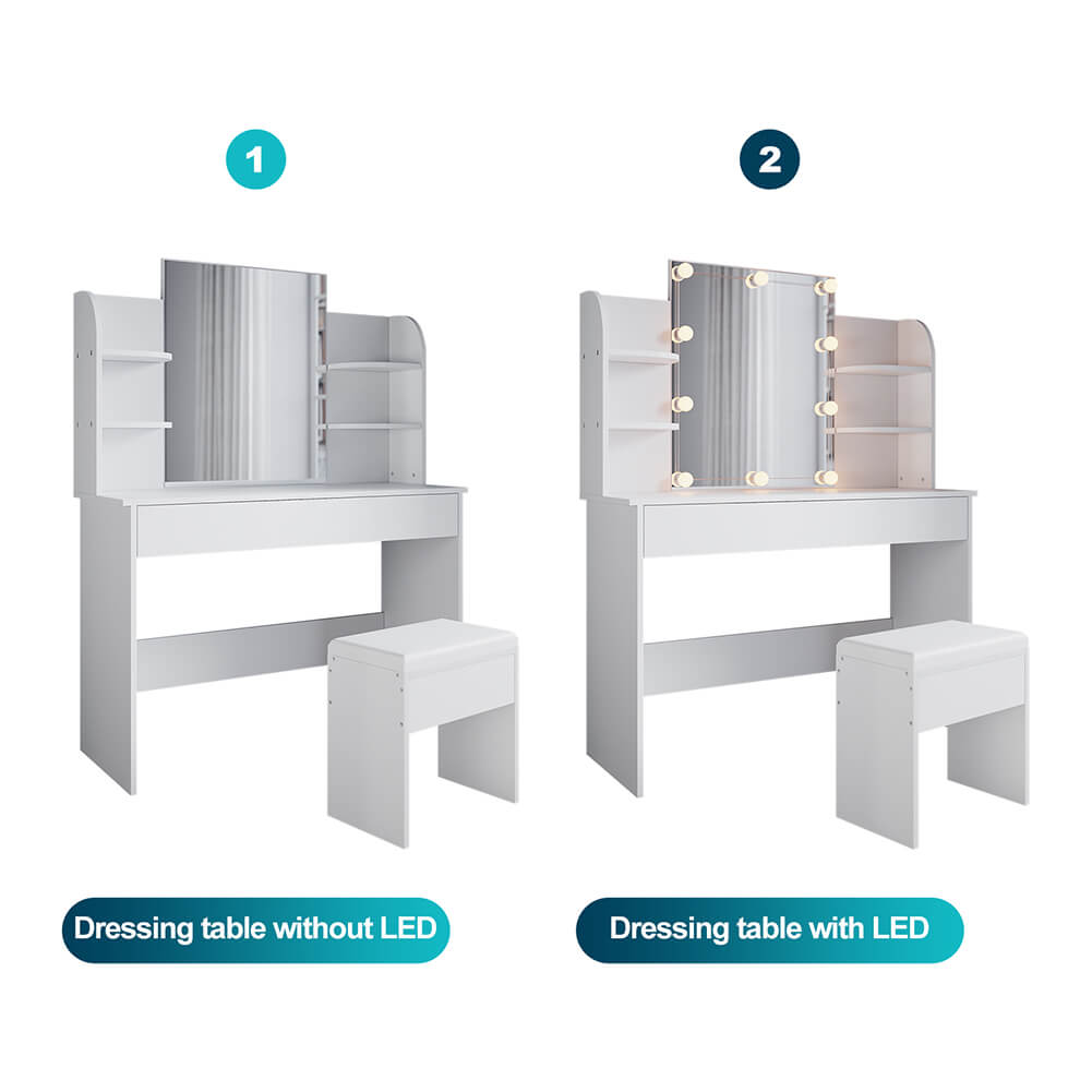 White Dressing Table Lighting Vanity Mirror Dresser Bedroom Furniture Makeup - Elegantshowers