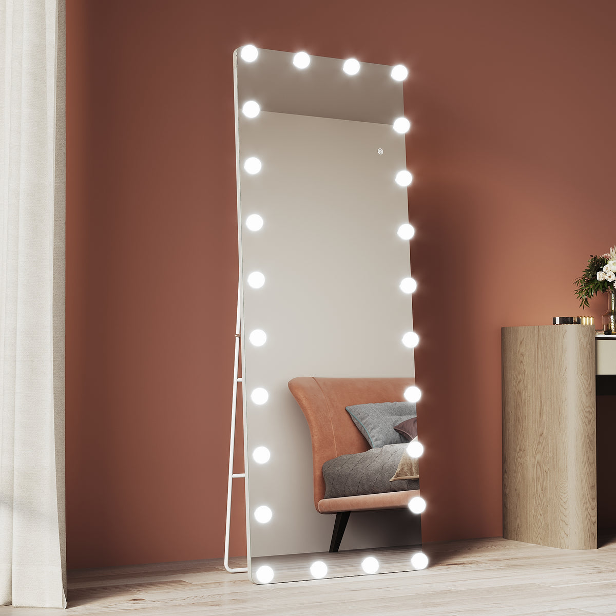 LED standing mirror, 3 lighting modes, full-length mirror with memory function, 1600x600x35mm