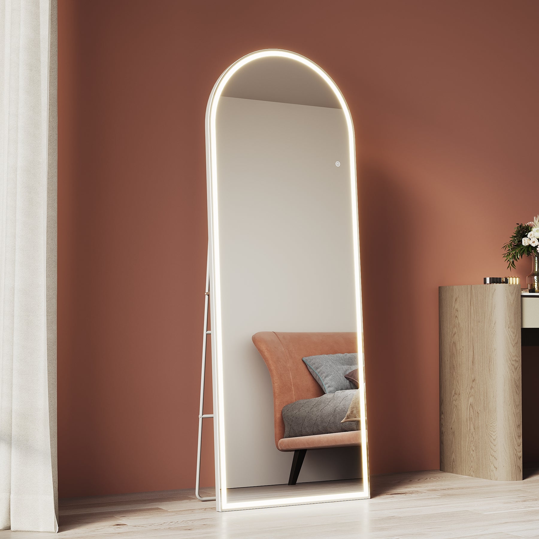Arched makeup mirror with LED lights, with removable bracket, wall-mountable 1600x600x35mm