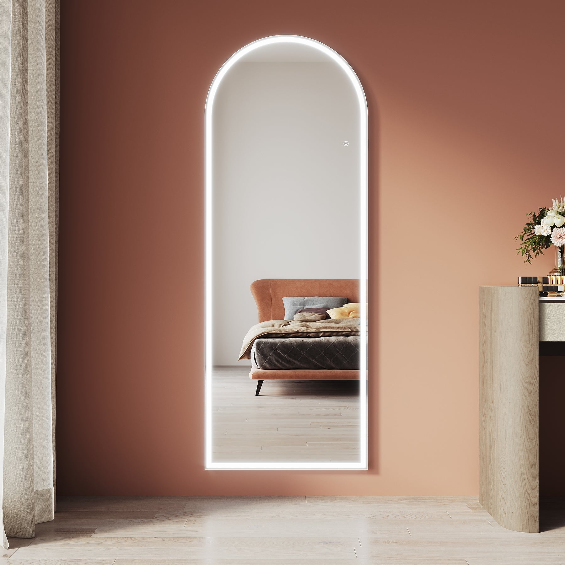 Arched makeup mirror with LED lights, with removable bracket, wall-mountable 1600x600x35mm