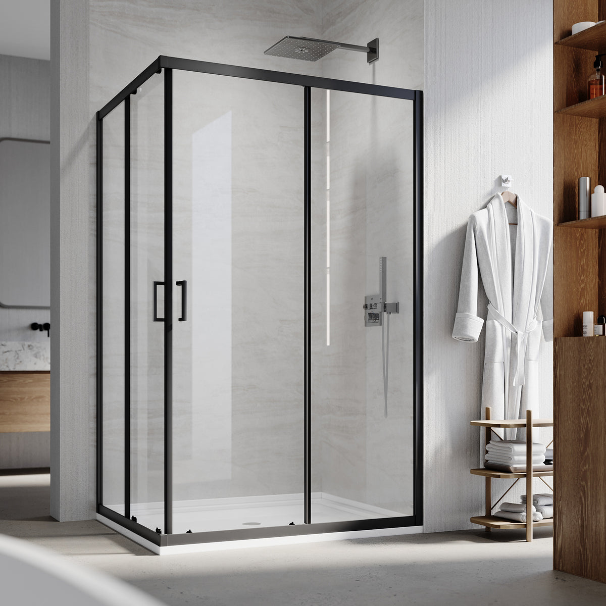 Square Corner Sliding Doors balck easily install height 1900mm